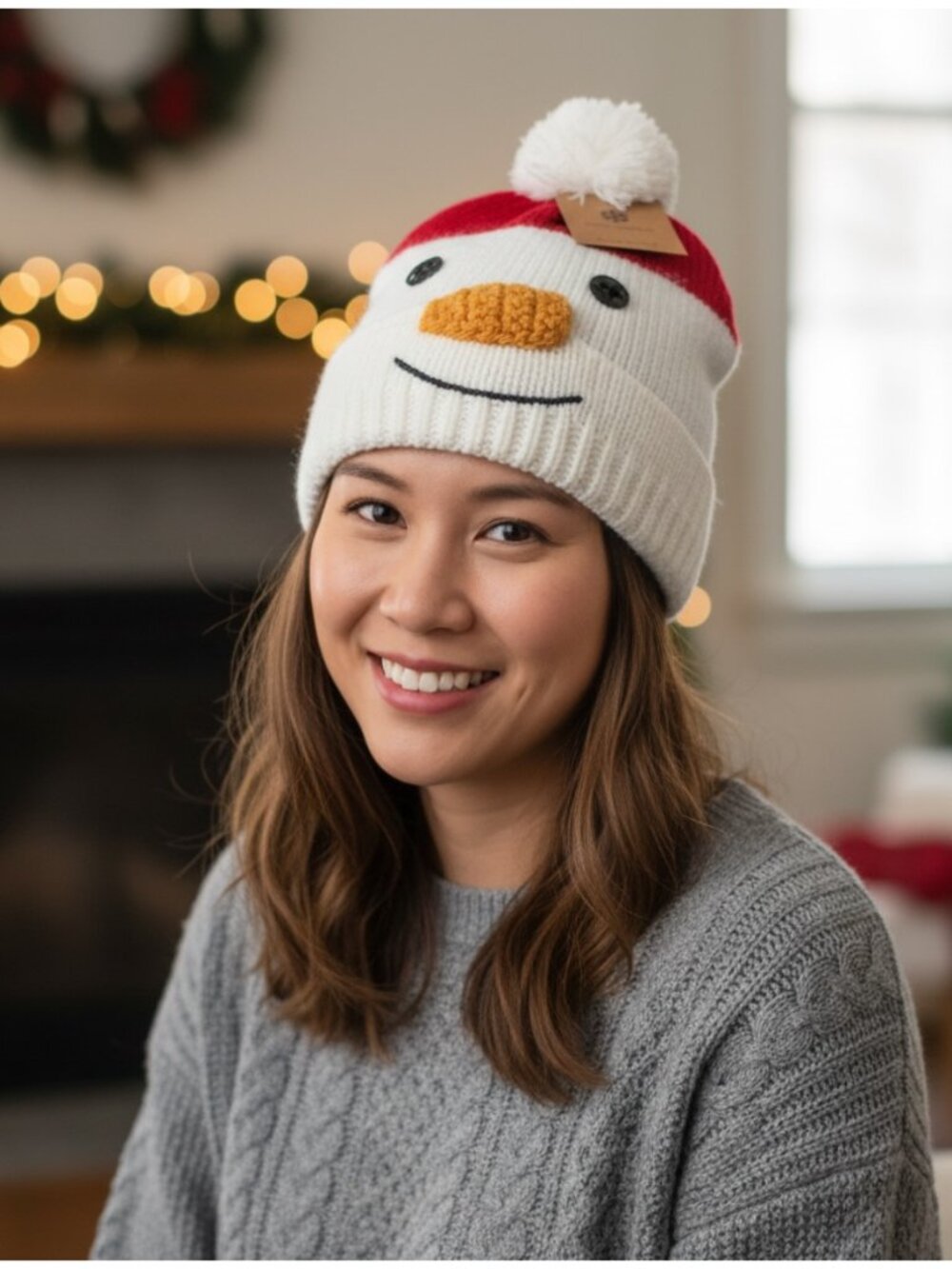 NWT Festive Snowman Knit Beanie Hat with Pom-Pom | Happy Holidays Winter Beanie